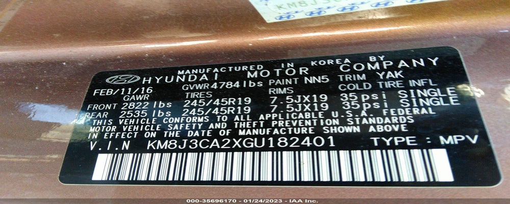 KM8J3CA2XGU182401 2016 HYUNDAI TUCSON photo no. 9