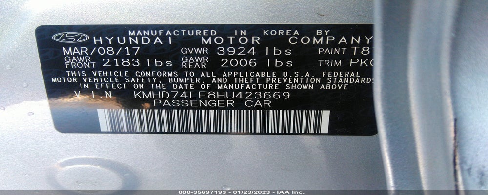 KMHD74LF8HU423669 2017 HYUNDAI ELANTRA photo no. 9