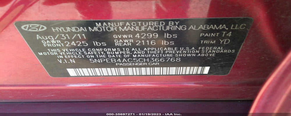 5NPEB4AC5CH366768 2012 HYUNDAI SONATA photo no. 9