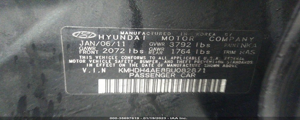 KMHDH4AE8BU082871 2011 HYUNDAI ELANTRA photo no. 9