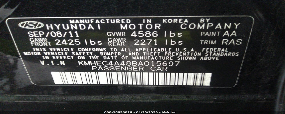 KMHEC4A48BA015697 2011 HYUNDAI SONATA photo no. 9