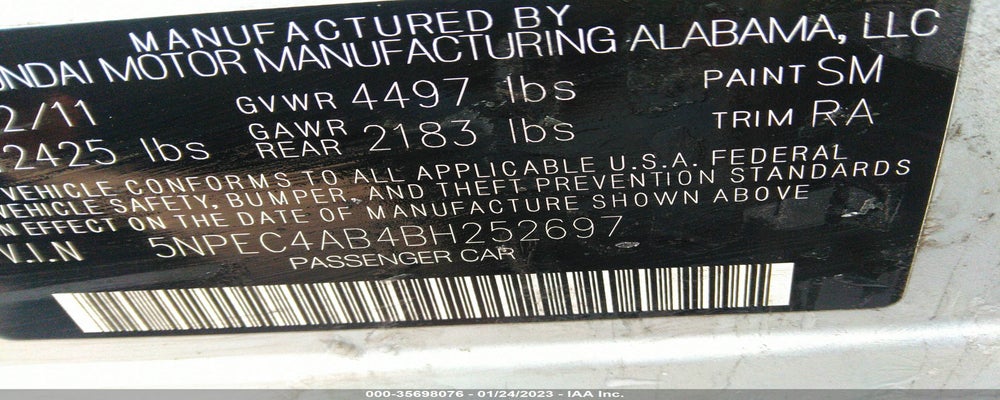 5NPEC4AB4BH252697 2011 HYUNDAI SONATA photo no. 9