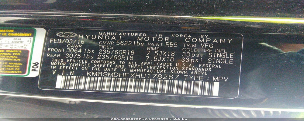 KM8SMDHFXHU178267 2017 HYUNDAI SANTA FE photo no. 9