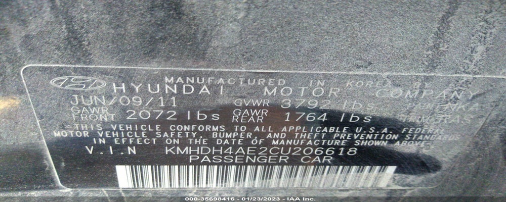 KMHDH4AE2CU206618 2012 HYUNDAI ELANTRA photo no. 9