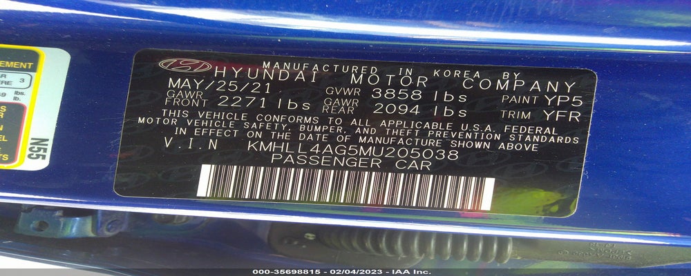KMHLL4AG5MU205038 2021 HYUNDAI ELANTRA photo no. 9
