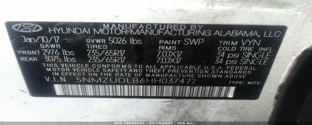 5NMZUDLB6HH037422 2017 HYUNDAI SANTA FE SPORT photo no. 9
