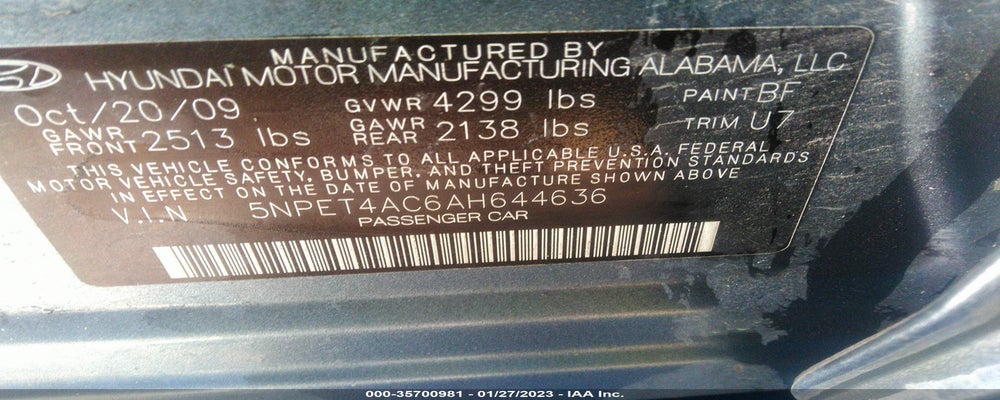 5NPET4AC6AH644636 2010 HYUNDAI SONATA photo no. 9