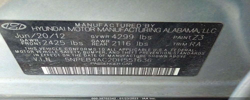 5NPEB4AC2DH551636 2013 HYUNDAI SONATA photo no. 9