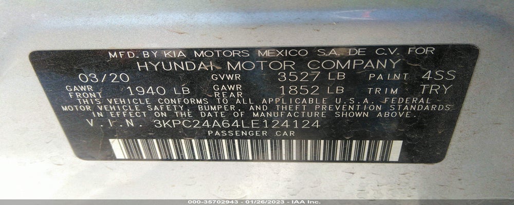 3KPC24A64LE124124 2020 HYUNDAI ACCENT photo no. 9