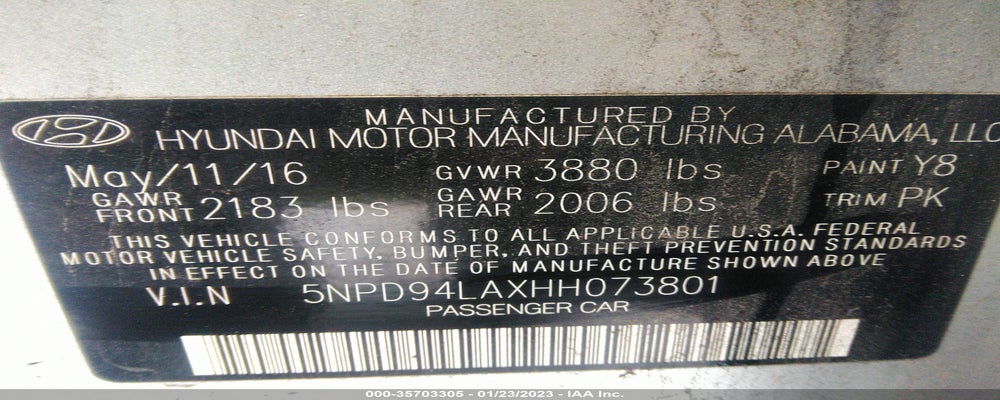 5NPD94LAXHH073801 2017 HYUNDAI ELANTRA photo no. 9