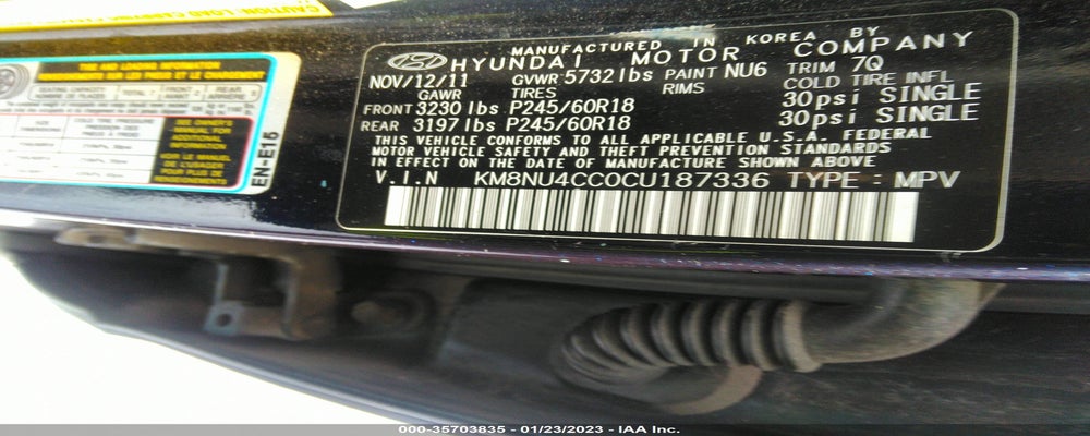 KM8NU4CC0CU187336 2012 HYUNDAI VERACRUZ photo no. 9