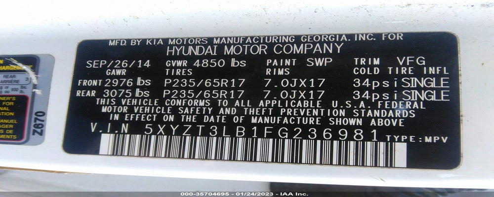 5XYZT3LB1FG236981 2015 HYUNDAI SANTA FE SPORT photo no. 9