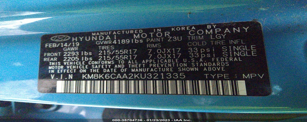 KM8K6CAA2KU321335 2019 HYUNDAI KONA photo no. 9
