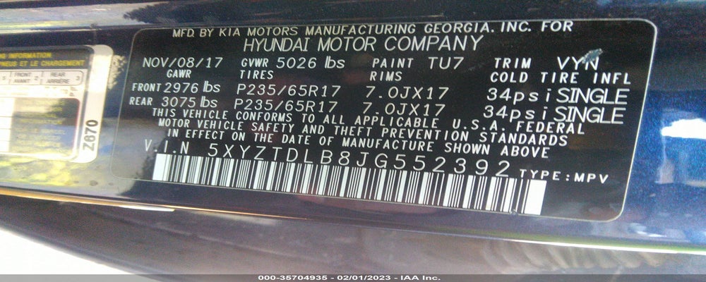 5XYZTDLB8JG552392 2018 HYUNDAI SANTA FE SPORT photo no. 9
