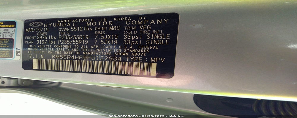 KM8SR4HF9FU122934 2015 HYUNDAI SANTA FE photo no. 9