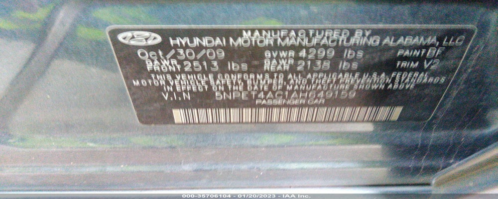 5NPET4AC1AH649159 2010 HYUNDAI SONATA photo no. 9
