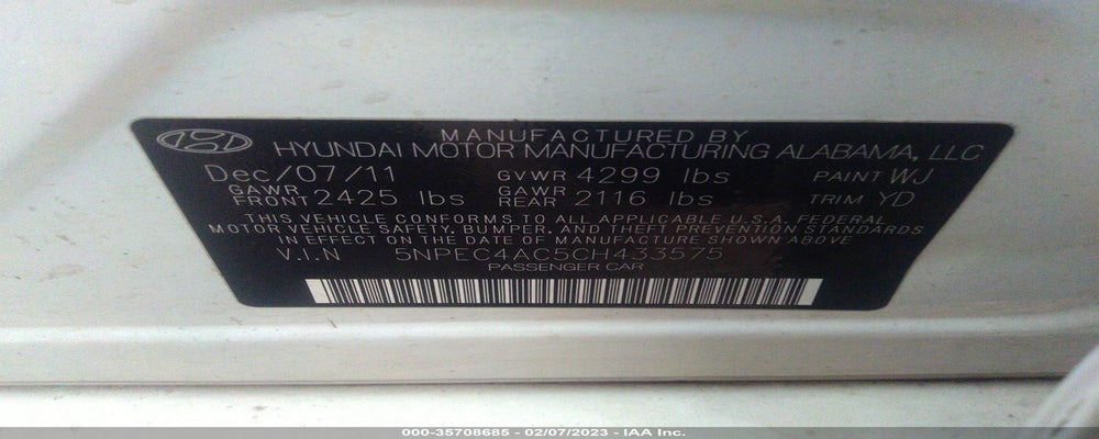 5NPEC4AC5CH433575 2012 HYUNDAI SONATA photo no. 9