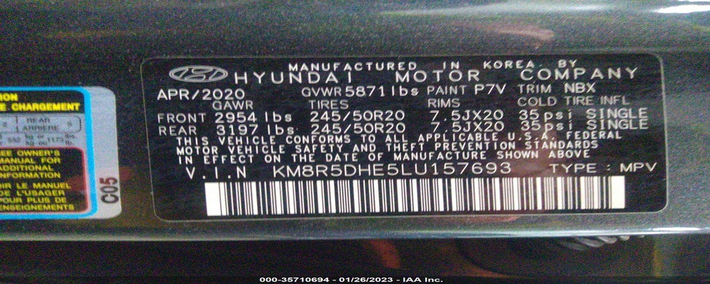 KM8R5DHE5LU157693 2020 HYUNDAI PALISADE photo no. 9