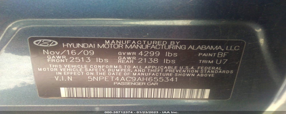 5NPET4AC9AH655341 2010 HYUNDAI SONATA photo no. 9