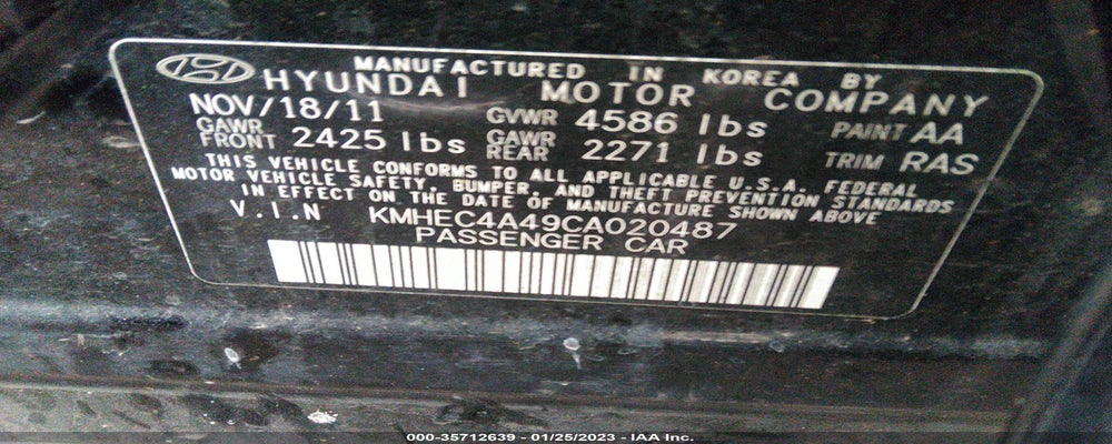 KMHEC4A49CA020487 2012 HYUNDAI SONATA photo no. 9