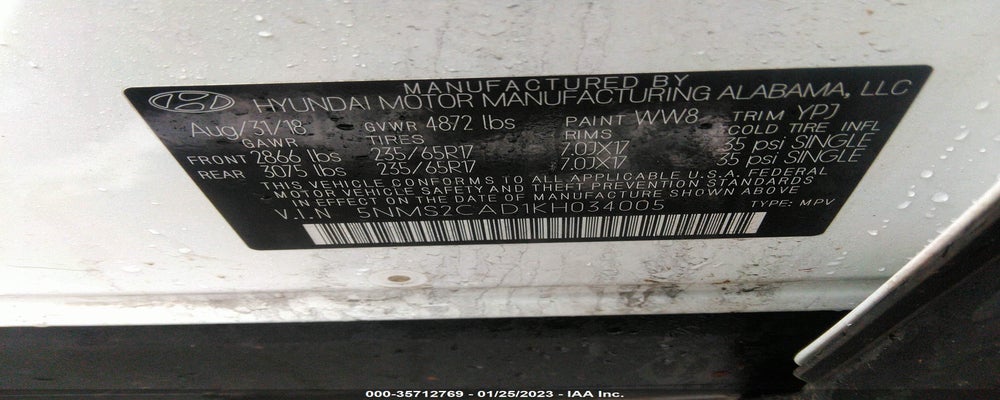 5NMS2CAD1KH034005 2019 HYUNDAI SANTA FE photo no. 9