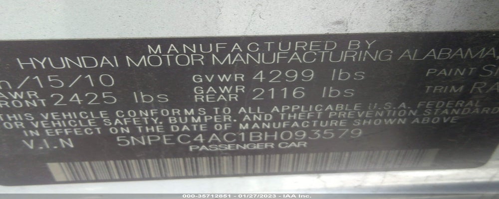 5NPEC4AC1BH093579 2011 HYUNDAI SONATA photo no. 9