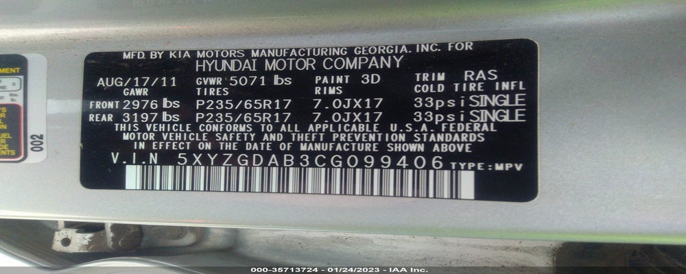 5XYZGDAB3CG099406 2012 HYUNDAI SANTA FE photo no. 9