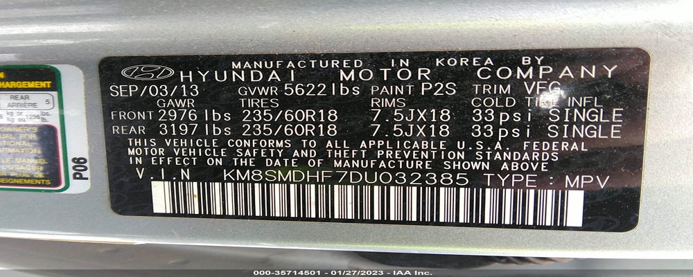 KM8SMDHF7DU032385 2013 HYUNDAI SANTA FE photo no. 9