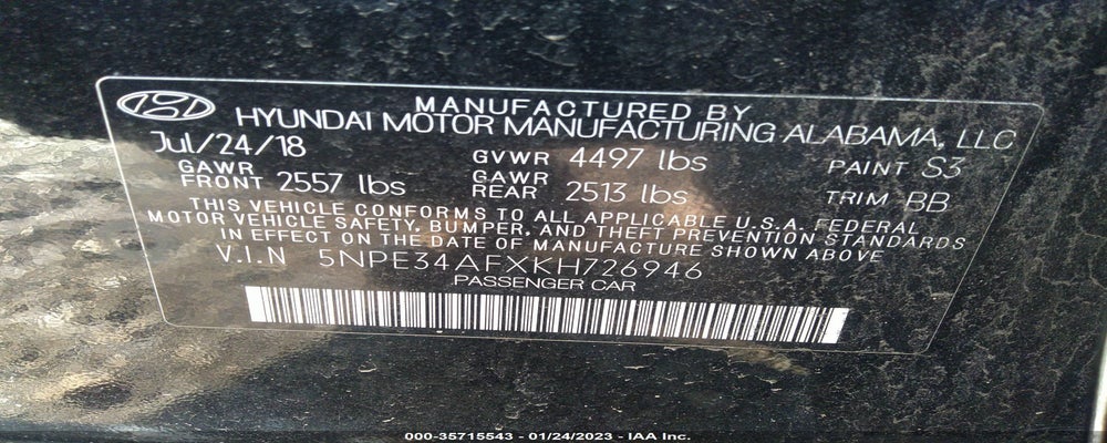 5NPE34AFXKH726946 2019 HYUNDAI SONATA photo no. 9