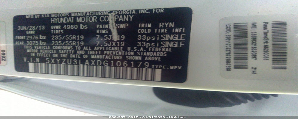 5XYZU3LAXDG106179 2013 HYUNDAI SANTA FE photo no. 9