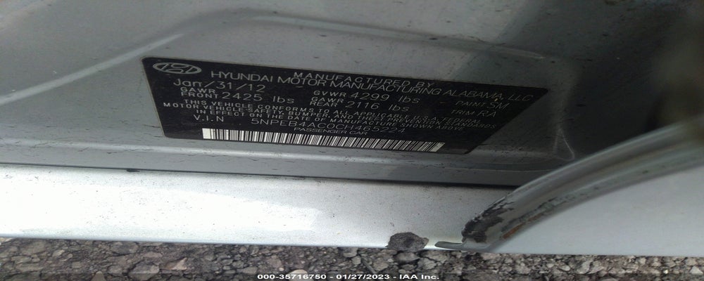5NPEB4AC0CH465224 2012 HYUNDAI SONATA photo no. 9