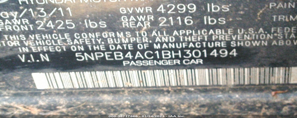 5NPEB4AC1BH301494 2011 HYUNDAI SONATA photo no. 9