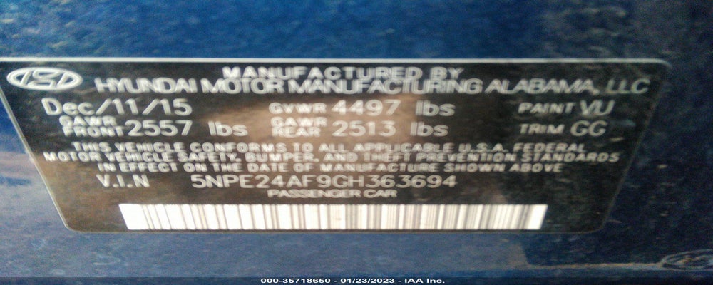 5NPE24AF9GH363694 2016 HYUNDAI SONATA photo no. 9