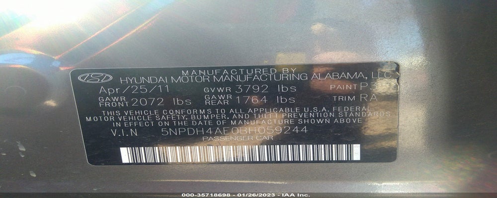 5NPDH4AE0BH059244 2011 HYUNDAI ELANTRA photo no. 9