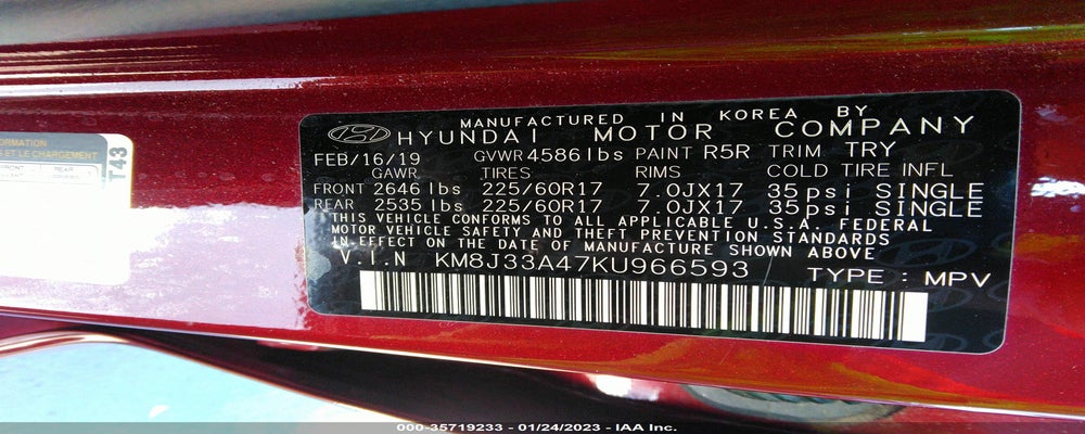 KM8J33A47KU966593 2019 HYUNDAI TUCSON photo no. 9