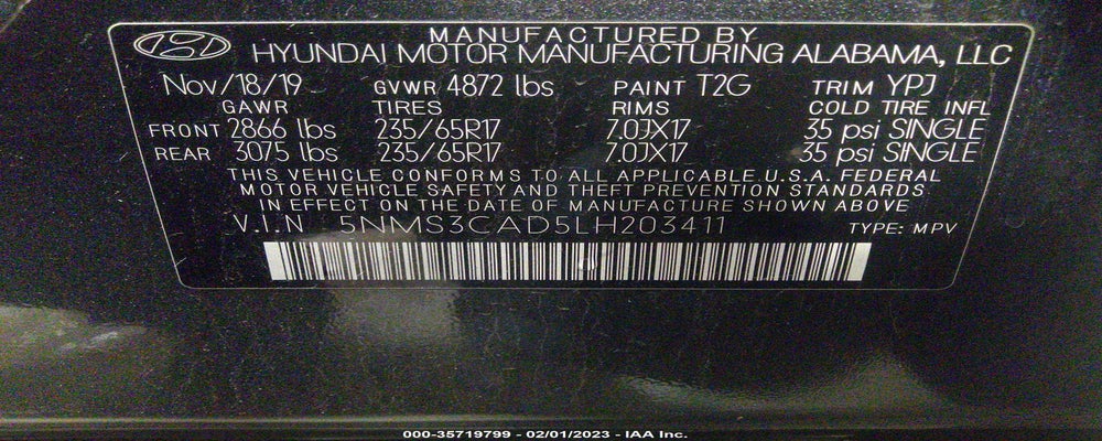 5NMS3CAD5LH203411 2020 HYUNDAI SANTA FE photo no. 9
