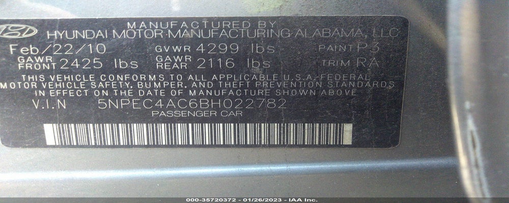 5NPEC4AC6BH022782 2011 HYUNDAI SONATA photo no. 9