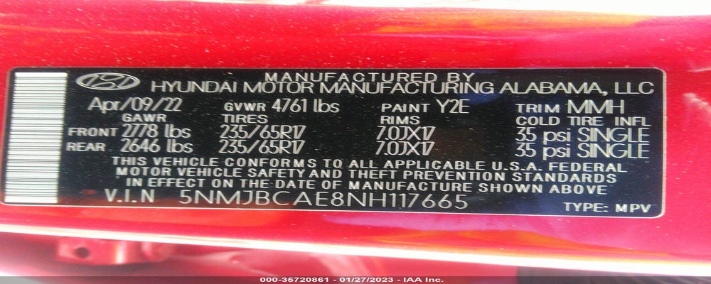 5NMJBCAE8NH117665 2022 HYUNDAI TUCSON photo no. 9