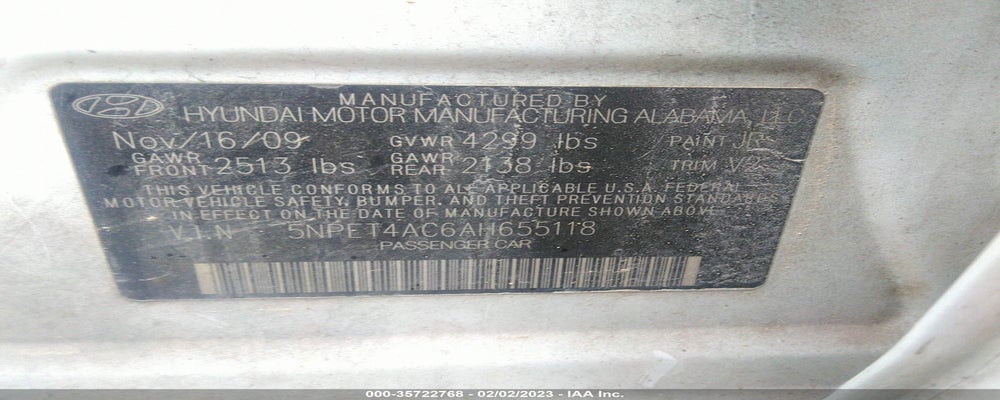 5NPET4AC6AH655118 2010 HYUNDAI SONATA photo no. 9