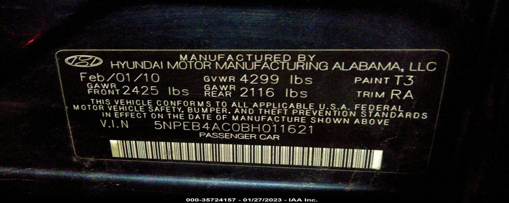 5NPEB4AC0BH011621 2011 HYUNDAI SONATA photo no. 9