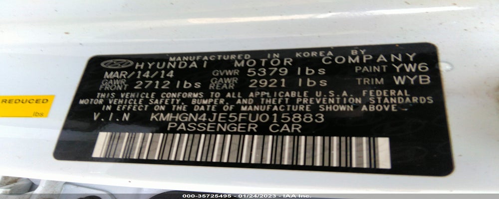 KMHGN4JE5FU015883 2015 HYUNDAI GENESIS photo no. 9
