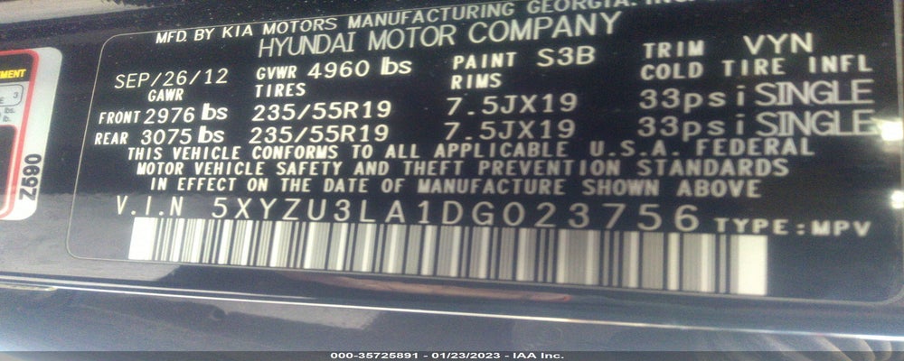 5XYZU3LA1DG023756 2013 HYUNDAI SANTA FE photo no. 9