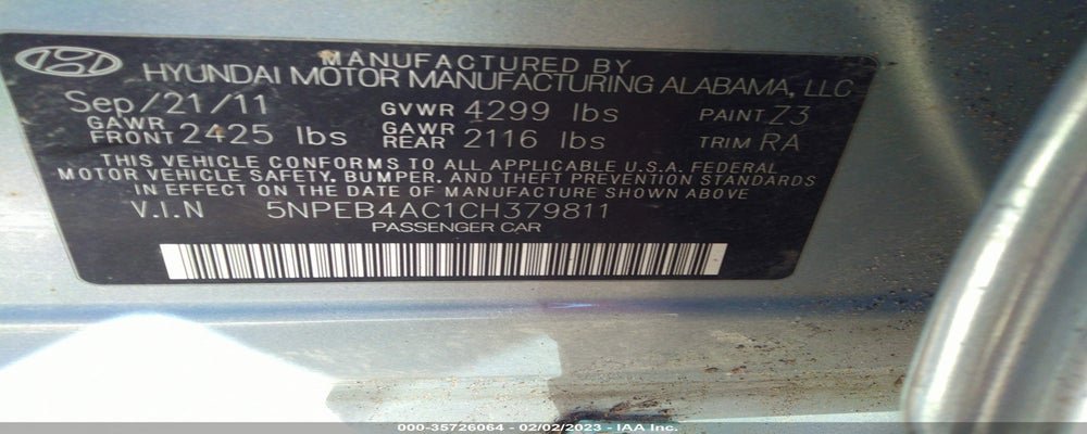 5NPEB4AC1CH379811 2012 HYUNDAI SONATA photo no. 9