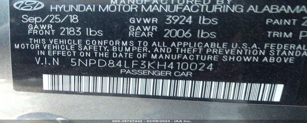 5NPD84LF3KH410024 2019 HYUNDAI ELANTRA photo no. 9