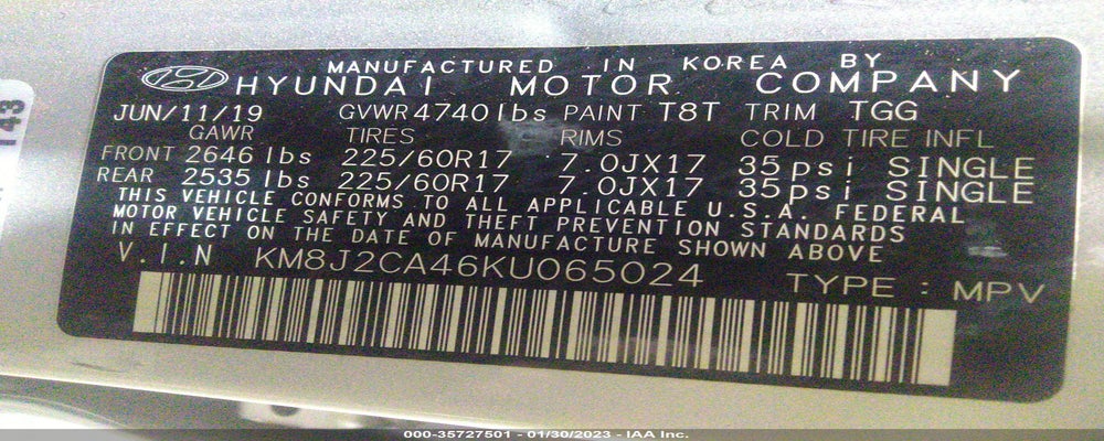 KM8J2CA46KU065024 2019 HYUNDAI TUCSON photo no. 9