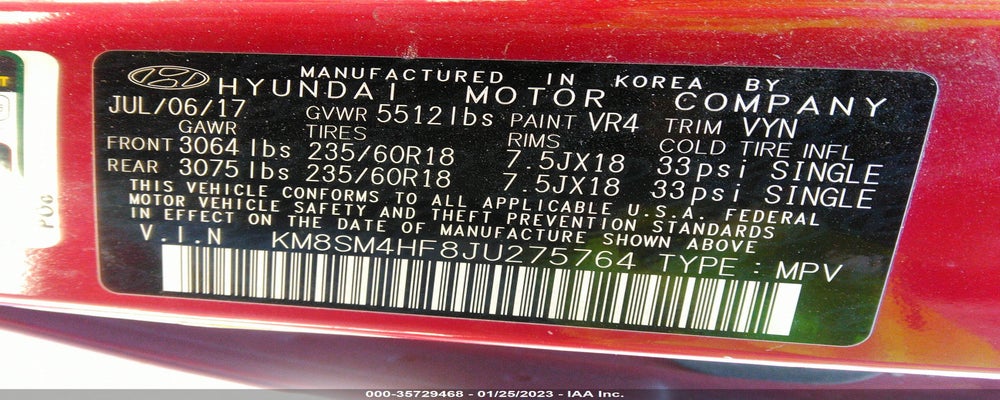 KM8SM4HF8JU275764 2018 HYUNDAI SANTA FE photo no. 9