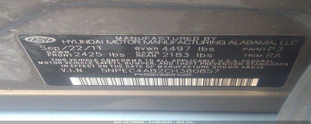 5NPEC4AB2CH380857 2012 HYUNDAI SONATA photo no. 9