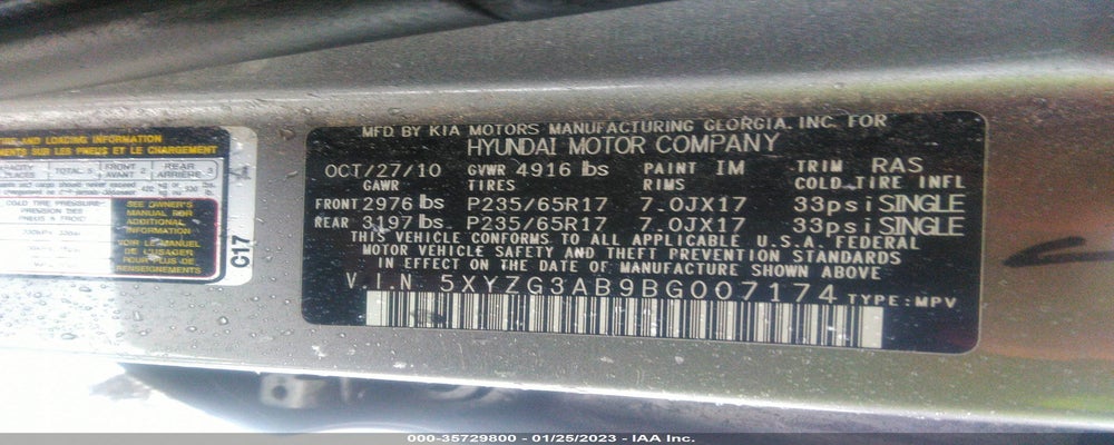 5XYZG3AB9BG007174 2011 HYUNDAI SANTA FE photo no. 9