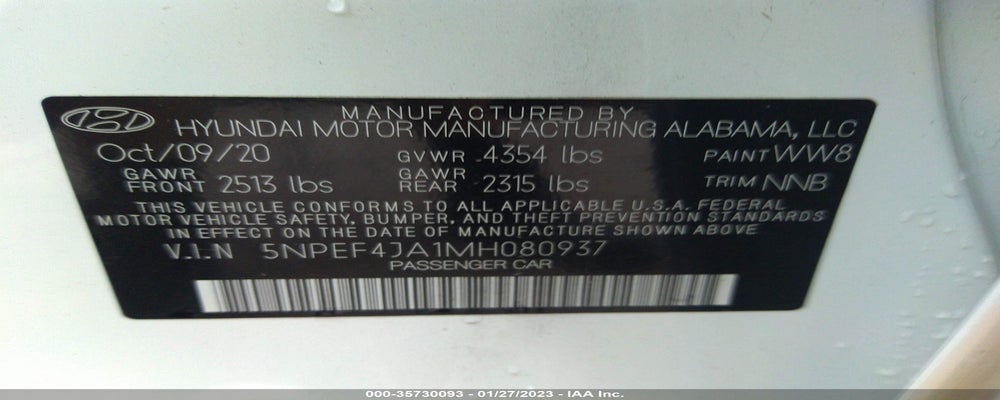 5NPEF4JA1MH080937 2021 HYUNDAI SONATA photo no. 9