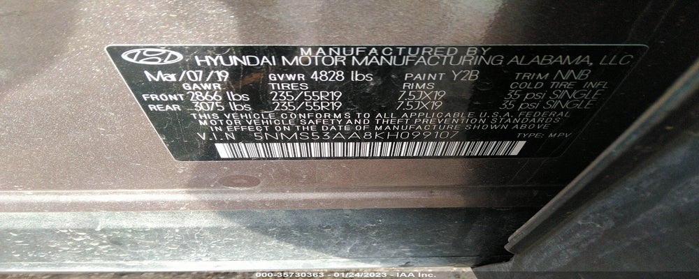 5NMS53AA8KH099107 2019 HYUNDAI SANTA FE photo no. 9